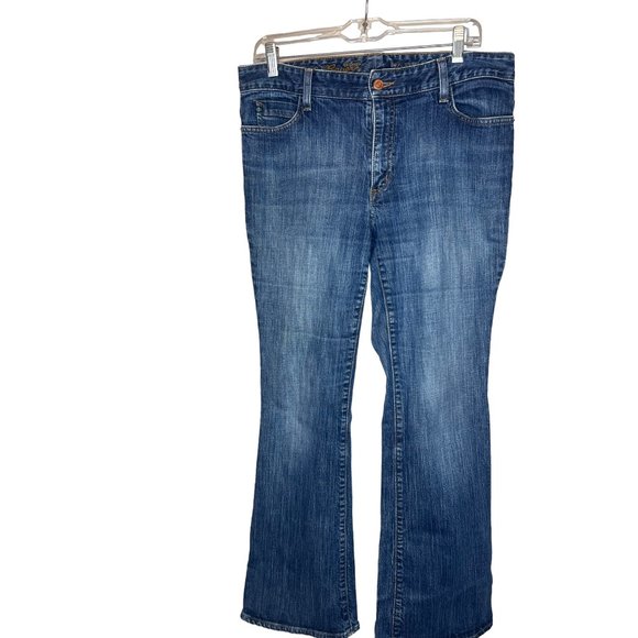Eddie Bauer women’s 12 R wide leg jeans 5 pocket Atlantic blue denim - Picture 1 of 16